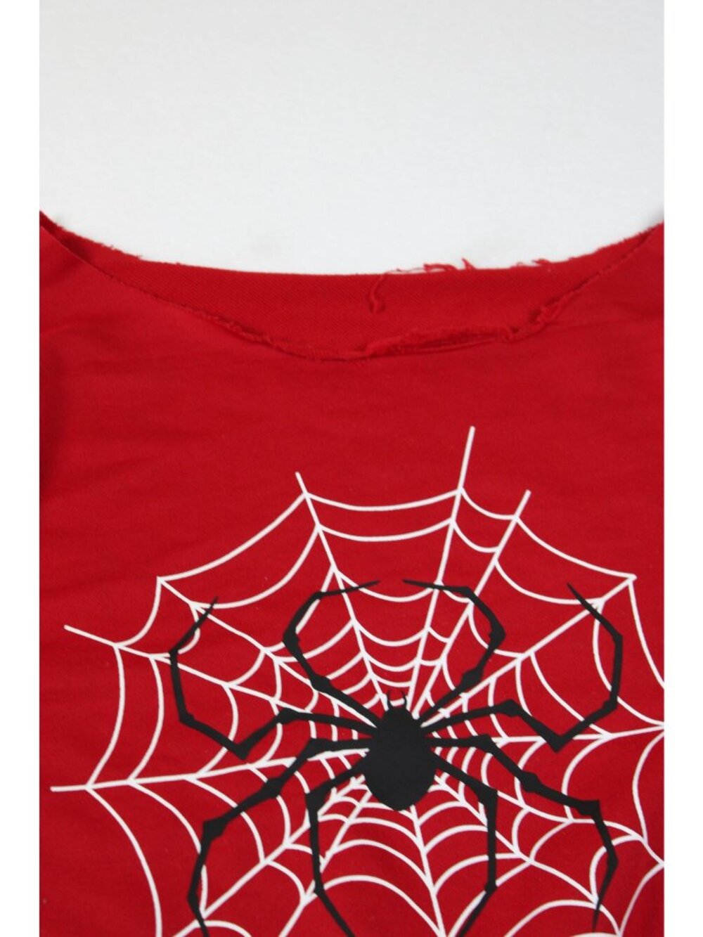 Red Spiderweb Graphic Sweatshirt With Raw Cut Neckline & Long Sleeves - Picture 2 of 4